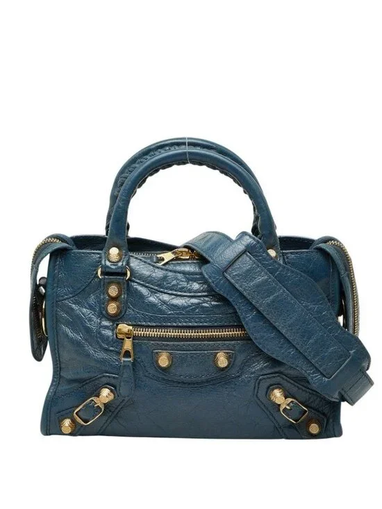 Balenciaga Giant Mini City 2-Way Shoulder Bag Blue Leather - Picture 1 of 10